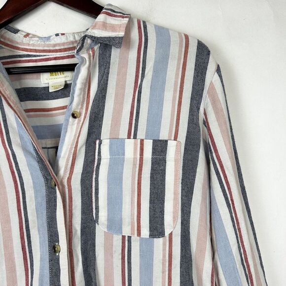 Anthropologie Maeve Chatham Striped Button Down shirt top linen blend multicolor - Picture 4 of 6